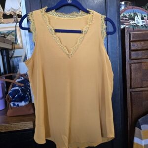 Yellow Sleeveless Lace Trim Top